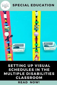 two skis with the words setting up visual schedules in the multiple disabilities classroom