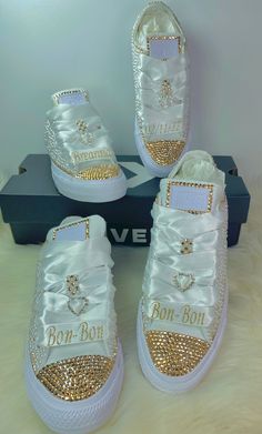 White Bling Wedding Shoes, Chuck Taylors Wedding, Bedazzled Converse, Bling Sneakers, Bling Wedding Shoes, Converse Wedding, Bridal Sneakers, Tie Sneakers, Bling Converse