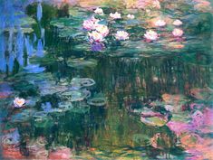 an oil painting of water lilies and lily pads