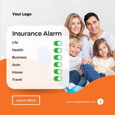 an image of a family with the words life health pet auto house debt free