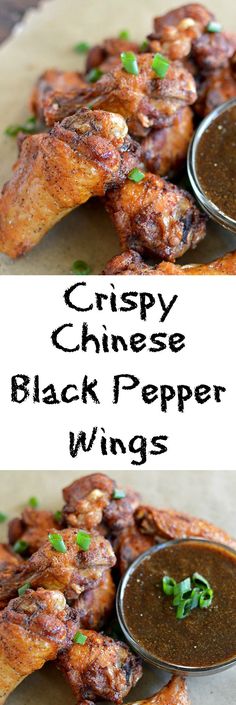 crispy chinese black pepper wings with dipping sauce