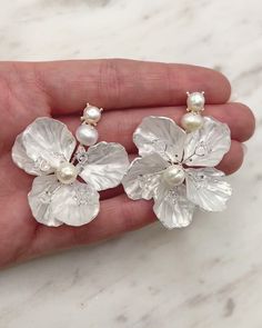 Nia Flower Earrings Elopement Accessories, White Flower Earrings, White Flower Earring, Silver Clay, Wedding Day Jewelry, Silver Flower Earrings, Wedding Vision, Wedding Look, Polymer Jewelry