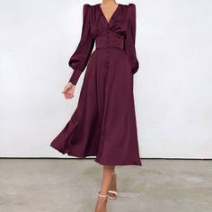 Angela Dress Material: PolyesterMaterial: Spandex Measurement CM Size Bust Waist Length Shoulder Sleeve Length XS 86 66 117 30 69 S 90 70 118 31 70 M 94 74 119 32 71 L 98 78 120 33 72 XL 102 82 121 34 73 ___ Measurement IN Size Bust Waist Length Shoulder Sleeve Length XS 33.86 25.98 46.06 11.81 27.17 S 35.43 27.56 46.46 12.20 27.56 M 37.01 29.13 46.85 12.60 27.95 L 38.58 30.71 47.24 12.99 28.35 XL 40.16 32.28 47.64 13.39 28.74 NOTE: 1. Please strictly follow the size chart to select the size. Do Puff Long Sleeve Dress, Vestidos Retro, Vintage Long Dress, Glamour Vintage, Maxi Dress Wedding Guest, Robes Vintage, Maxi Dress Outfit, Womens Long Dresses, Satin Dress Long