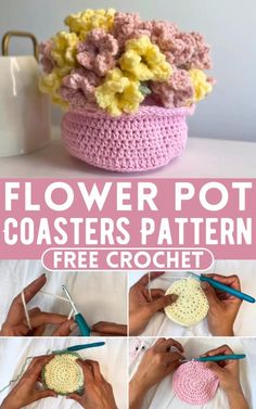 crochet flower pot coasters pattern with free crochet instructions to make them