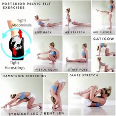 a woman doing yoga poses with instructions on how to do the splits