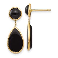 14k yellow gold beautiful onyx dangles. 25x9mm 2.20 GM Teardrop Dangle Earrings, Black Onyx Stone, Yellow Earrings, Yellow Gold Chain, Yellow Gold Earring, Gold Polish, Fine Jewellery Earrings, Elegant Earrings, Selling Jewelry