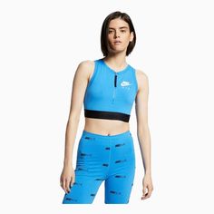 Nike Women's Sportswear Air Top Crop - Color: Blue White - Tops and Bottoms USA - Nike Air Women, Hit The Gym, Women's Sportswear, Womens Air Jordans, Top Nike, Blue And White Style, Heather White, Top Crop, Black White Fashion