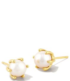 From Kendra Scott&#x2C; these earrings feature:Stud Earrings14k gold or rhodium plated over brassPost closureApprox. 0.36" L x 0.31" WImported. Kendra Scott Pearl Earrings, Preppy Stud Earrings, White And Gold Jewelry, Hoco Jewelry, Jewelry Goals, Preppy Earrings, Gold Pearl Drop Earrings, Hoco Inspo, Hoco Ideas