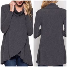 Marled Grey Fabric Shapes A Comfy Tunic Length Pullover Sweater That Is A Fall Staple! Multilayer Look With A Chic Cowl Neck. 70% Cotton, 30% Rayon. This Item Is Available Gray Funnel Neck Top For Layering, Fall Layering Tops With Cowl Neck, Versatile Long Sleeve Top For Fall Layering, Turtleneck Tunic, Cowl Neck Tunic, Cowl Neck Long Sleeve, Cowl Neck Top, Knit Tunic, Wrap Sweater