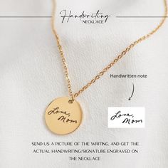 Handwriting Necklace, Personalized Necklace, Handwriting Jewelry, handwriting memorial necklace, handwriting gift, SignatureTurn your loved one’s actual handwriting into treasured jewelry for you to cherish always. This Handwriting Necklace is the perfect way to keep a favorite message, signature, or name close to you. Made with high quality stainless steel, the bar necklace is crafted to showcase the most important memory with clarity and precision. Celebrate a special moment and wear your love Customized Inspirational Necklaces For Mother's Day, Signature Necklaces For Anniversary And Mother's Day, Personalized Inspirational Jewelry Gift For Her, Inspirational Personalized Jewelry Gift For Her, Minimalist Customized Jewelry For Mom, Personalized Signature Necklaces For Mother's Day, Signature Mother's Day Necklace Gift, Customized Minimalist Charm Necklace For Mom, Adjustable Name Necklace For Mother's Day