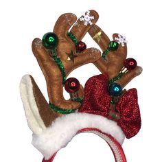 New Reindeer Christmas Holiday Headband Ears Bow Jingle Bells Size: Adult Reindeer Ears Headband, How To Make Reindeer Antlers Headband, Reindeer Hair Bows, Reindeer Hair Clip, Reindeer Ears, Holiday Headbands, Jingle Bells, Christmas Reindeer, Reindeer