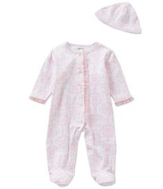 Baby Girl Pajamas & Sleepwear | Dillard's Pink Long Sleeve Footie For Bedtime, Fitted Onesie For Sleepover, Spring Long Sleeve Footie For Bedtime, Spring Bedtime Footie, Spring Season Cotton Sleep Footie, White Onesie For Pajama Party In Spring, Pink Damask, Damask Print