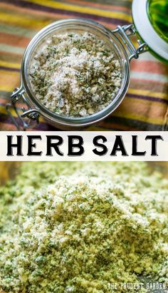 two pictures with herbs in them and the words herb salt