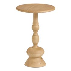 a small wooden table on a white background