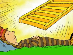 a man laying on top of a grass covered field next to a giant wooden ladder