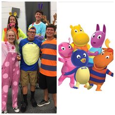 children in costumes posing for the camera and an image of people dressed as cartoon characters