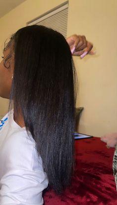 Black Hair Healthy, Jet Black Hair Black Women Natural, Jet Black Straight Hair, Healthy Hair Aesthetic Black, Black Haircare Aesthetic, Silk Press Hair, Cute Braided Hairstyles, Hairstyle Look