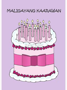 a pink birthday cake with lit candles on it and the words malaysia karawaian