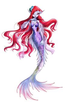 a drawing of a mermaid with long red hair