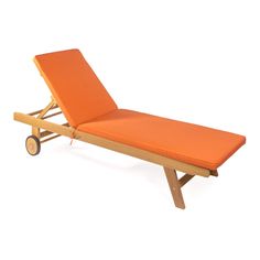 an orange chaise lounge chair with wheels on the back and seat up to one side