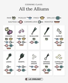 Whether you scored some hard-to-find ramps at the farmer's market (congrats!) or just need some cooking inspiration, save this chart for the best ways to prepare onions, shallots, garlic, and other flavor-packed alliums. More details are available on our blog, too. Learn how to cook with alliums, recipes with ramps, how to cook leeks, spring onion recipes, and more. French Onion Soup With Leeks, How To Cook Leeks Recipes, Lipton Recipe Secrets Savory Herb With Garlic, How To Use Leeks Cooking, How To Cook Leeks, Spring Onion Recipes, Culinary Basics, How To Make Lemonade, Onion Leeks