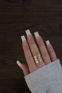 Long Classic French Nails, White French Tip Nails 2000s, French Tip Acrylic Nails 2000s, 90s Square Nails, Square Thick French Nails, French Tip Thick White, Sharp Square French Tips, Original French Tip Nails, Classic French Tip Nails Square