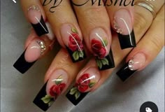 Rose Nail Design, Pretty Nail Designs, Rose Nails, Colorful Nail Designs, Hot Nails, Fabulous Nails, Nail It, Floral Nails, Fancy Nails