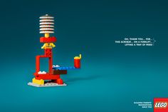 an advertisement for legos is shown with the image of a man on top of a tower