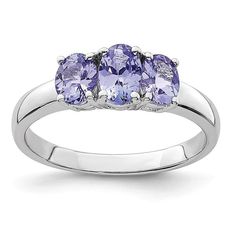 Core Silver Sterling Silver Rhodium 3-Stone Tanzanite Ring Wide Ring, Blue Tanzanite, Tanzanite Ring, Color White, 925 Sterling Silver, Plating, Gemstones, Sterling Silver, Stone