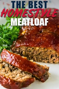 meatloaf with sauce and parsley on the side