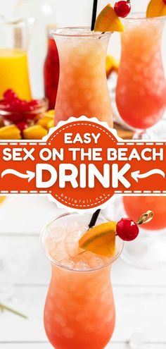 Sex on the Beach Drink, summer cocktails, alcoholic drinks Sweet Alcoholic Drinks, Drinks Alcohol Recipes Easy, Summer Drinks Alcohol Recipes, Fruity Mixed Drinks, Easy Mixed Drinks, Girly Drinks, Easy Alcoholic Drinks, Beach Drink