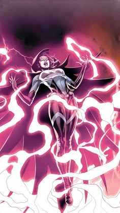 an image of a woman that is in the air with her arms out and lightning behind her