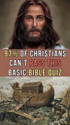 the bible has an image of jesus on it with words that read 99 % of christians can't pass this basic bible quiz