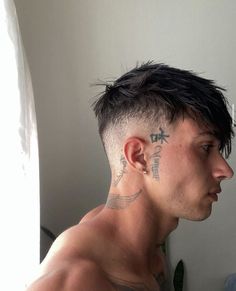 Hairstyles Fade For Men, Under Ear Tattoo Men, Men Tattoo Neck, Cool Neck Tattoos Men, Men’s Neck Tattoos, Tattoo Neck Men, Mens Wavy Haircuts, Crew Cut Haircut