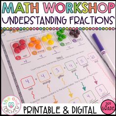 a printable worksheet for adding fractions to the number line with candy