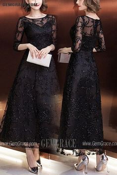 10% off now|Free shipping world-wide. Modest Black Lace Ankle Length Homecoming Dress With Sheer Sleeves at GemGrace. Click to learn our pro custom-made service for wedding dress, formal dress. View #HomecomingDresses for more ideas. Guest Dresses Cocktail, Dress With Sheer Sleeves, Best Wedding Guest Dresses, Semi Formal Dresses, For Wedding Dress, Long Sleeve Dresses, Wedding Parties, Dresses Cocktail, Online Wedding Dress