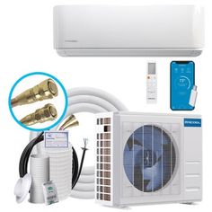 an air conditioner and accessories are shown