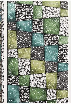 a drawing with green and white squares on it