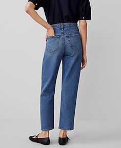 Elevate your weekend wardrobe with the Ann Taylor Weekend Straight Jeans. These jeans are designed to offer both comfort and style with their relaxed fit and high-rise design that sits just below the natural waist. Perfect for easy-going days, these jeans are a staple for any fashion-conscious woman.

- Size: 12 Regular
- Color: Vintage Mid Indigo Wash
- Material: 76% Cotton, 23% Lyocell, 1% Spandex
- Gender: Female
- Fit: Relaxed and easy
- Rise: High rise
- Leg Shape: Straight, full length wit Medium Wash Straight Bottoms For Workwear, Medium Wash Straight Bottoms For Work, Straight Medium Wash Bottoms For Workwear, High Waist Relaxed Fit Jeans For Business Casual, Relaxed Fit Straight Bottoms With Button Closure, Everyday Straight Bottoms With Button Closure, Straight Bottoms With Button Closure For Everyday, Straight Bottoms With Button Closure, Straight Leg Jeans With Button Closure For Business Casual