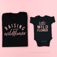 Mommy and Me Matching Shirts // Women's Boyfriend Fit Graphic Tee Shirt & Toddler or Baby Girl Shirt The perfect mommy and me outfit for a mama and her little wildflower! **Newborn-18 Month shirts are bodysuits // 18 Month + Up are T Shirts** IMPORTANT NOTE: These are unisex shirts. Women, order your normal size for a loose fit, or size down one for a more fitted look. Women normally prefer to size down in unisex sizing. The baby and toddler shirts run true to size. SHIPPING DETAILS: - All s Mommy And Me Shirts Cricut, Mom Daughter Matching Tshirts, Mommy And Me Embroidered Shirts, Mom And Mini Me Shirts, Raising Wildflowers Shirt, Mommy And Me Shirts, Baby Girl Shirts, Mommy And Me Shirt, Pink Set