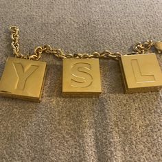 Rare Vintage Ysl Gold Lip Gloss Bracelet. Each Letter Is About An Inch No Tarnish Has Lip Gloss And Mirror. Beautiful Condition. Bracelet Is 7.5 - 8 Inches. Gold Lip Gloss, Ysl Couture, Ysl Gold, Saint Laurent Jewelry, Gold Lips, Vintage Ysl, End To End, Womens Jewelry Bracelets, Lip Gloss