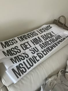 a pillow that has some type of message on it with the words miss and mr