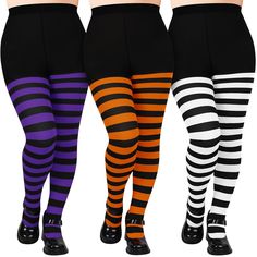 Different Types Of Tights, Scene Tights, Gothic Tights, Leg Accessories, Colorful Tights, Halloween Tights, Gothic Leggings, Goth Clothes, Stripe Leggings