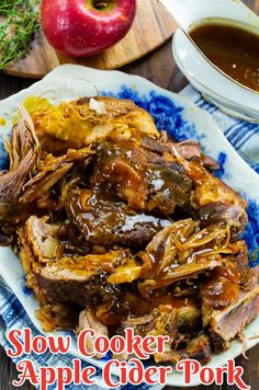 slow cooker apple cider pork on a plate