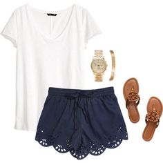 I want to try soft shorts but I would like to pair it with a dressier top to go out in Navy Shorts Outfit, Polyvore Outfits Summer, Casual Chic Summer, Chic Summer Outfits, Shorts Outfit, Summer Outfit Inspiration, Navy Shorts