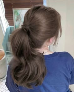 Ponytail Hairstyles Brown Hair, Brown Long Hair Styles, Hairstyle Inspo For School, Brown Hair In A Ponytail, Brown Hair In Ponytail, Ponytail Aesthetic, Brown Hair Ponytail, Blonde Winter, Brunette Ponytail