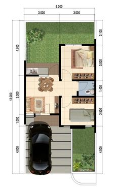 the floor plan for a small house with an attached garage and living room, which is also