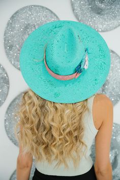 This JULEP SUN HAT will make you stand out in any crowd! Perfect for a day at the beach, this mint sun hat features a snake skin band, feathers, and a touch of glitter for a stylishly glamorous look. Keep the sun out of your eyes in style! This hat is one-of-a-kind, created by our owner Stephanie. This hat is ONE OF A KIND. To receive item quicker, expedited shipping is available at checkout. Glamorous Look, Suns Out, A Day At The Beach, A Snake, Day At The Beach, Sun Hat, Sun Hats, At The Beach, Snake Skin