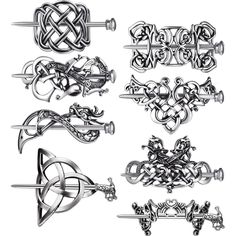 PRICES MAY VARY. Various styles in one set: you will get 8 pieces of Viking Celtic hair clips hairpins, a variety of styles for you to choose, a sufficient quantity is enough to meet your daily wearing needs, which is an excellent accessory and decoration for ladies and girls Hard to break or fade: these viking celtic hair clips barrettes are made of quality zinc alloy material, strong and durable, not easy to break or deform, chic and charming hollow design, the surface is electroplated and the Celtic Knot Hair, Minimalist Hair Accessories, Celtic Hair, Knot Hair, Hairpin Accessories, Silver Hair Clip, Braid Jewelry, Viking Hair, Hair Buns