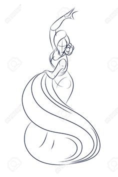 a line drawing of a woman dancing with her hair blowing in the wind stock photo